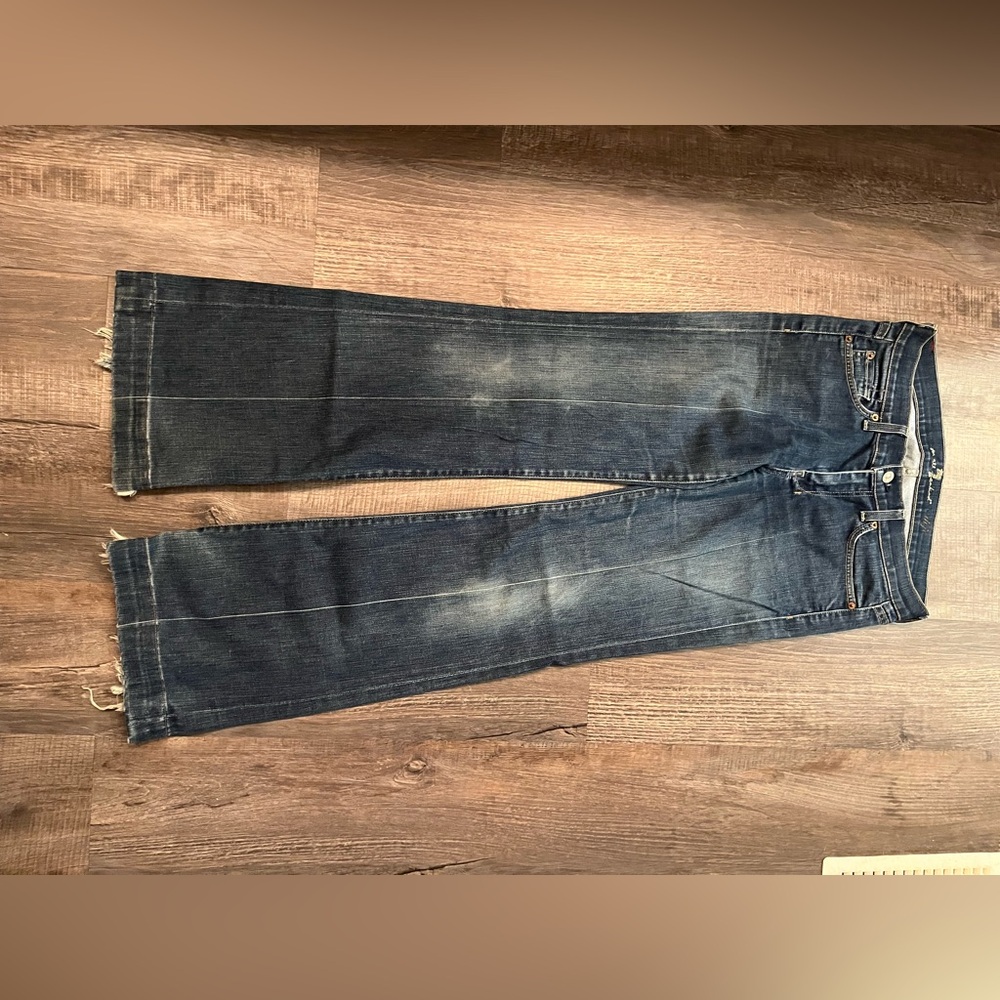 7 For All Mankind Dark Blue Jeans with Distressed Hems 29x33